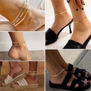 Set Of 5 Elegant Gold Anklets for Women J154